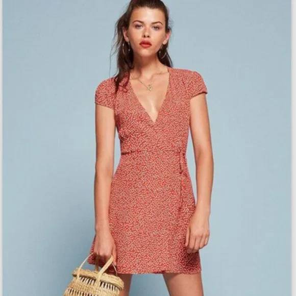 Reformation Orange Oyster Mini Wrap Floral Dress Size Small